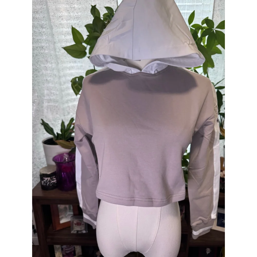 Girls Werk Hype Sweatshirt Juniors L Heather Gray White Cropped Hoodie
